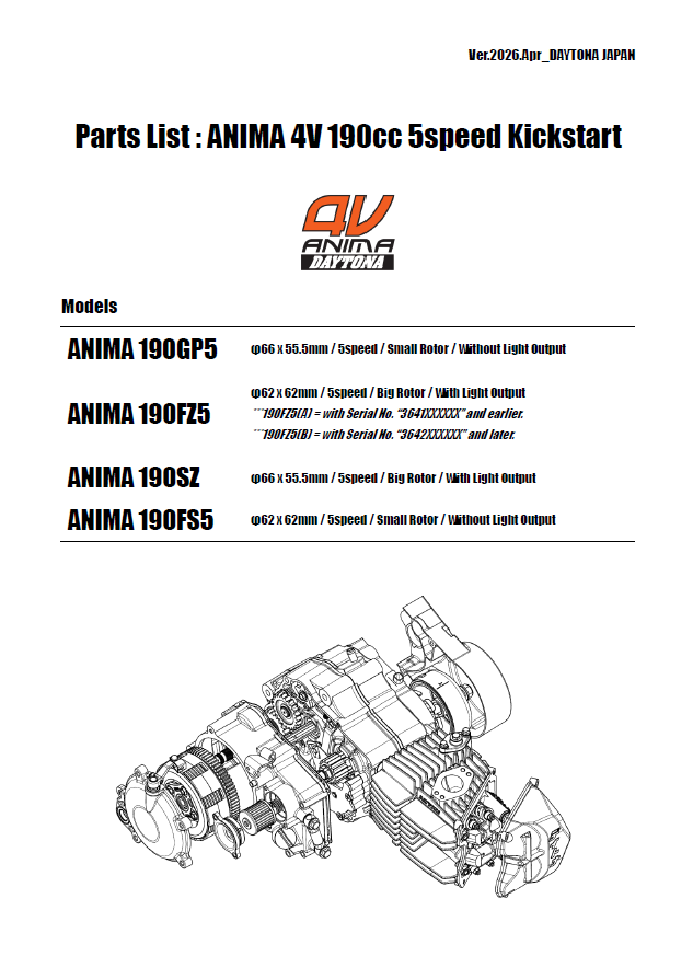 ANIMA-4V 190cc 5speed ( Kickstart )